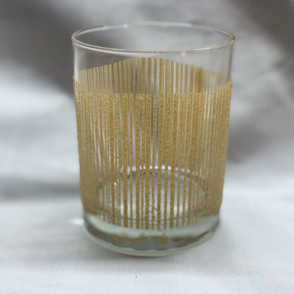 Vintage Georges Briard Gold Icicle Lowball Barware Glasses Textured Lot of 4 - Picture 4 of 10